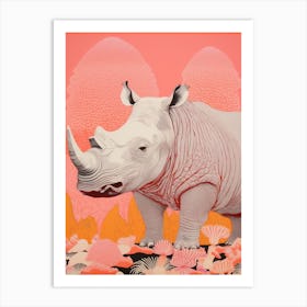 Rhino Abstract Geometric Orange & Pink 1 Art Print