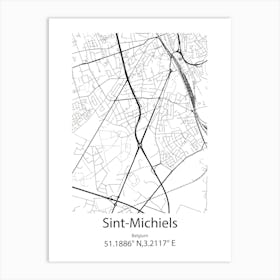 Sint Michiels,Belgium Minimalist Map Art Print