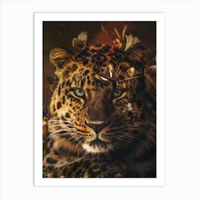 Leopard With Butterflies Art Print