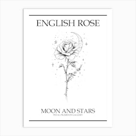 English Rose Moon And Stars Line Drawing 2 Poster Art Print