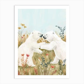 Polar Bear Two Bears Playing Together In A Meadow Storybook Illustration 2 Art Print