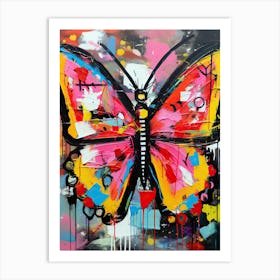 Pink Butterfly in Basquiat's Style Art Print