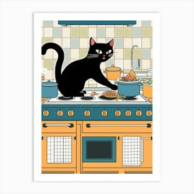 Black Cat In The Kitchen 1 Art Print