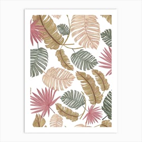 Nature Color Hand Drawn Tropical Leaves Pattern Art Print