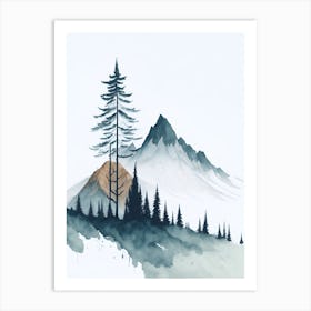 Mountain And Forest In Minimalist Watercolor Vertical Composition 53 Art Print