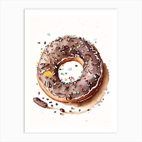 Bite Sized Bagel Pieces Dipped In Melted Chocolate And Sprinkles Minimal Drawing 1 Art Print