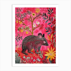 Floral Animal Painting Wombat 4 Art Print