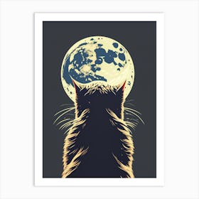 Cat Silhouette Under Moonlight Art Print