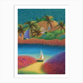 Guadeloupe Pointillism Style Tropical Destination Art Print