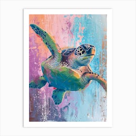 Colourful Sea Turtle Exploring The Ocean Textured Painting 4 Art Print