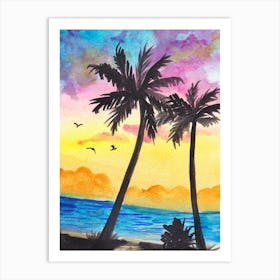 Sunset With Palm Trees 2 Art Print