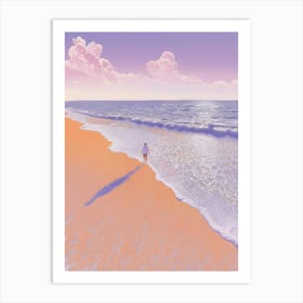 Girl Walking On The Beach Art Print