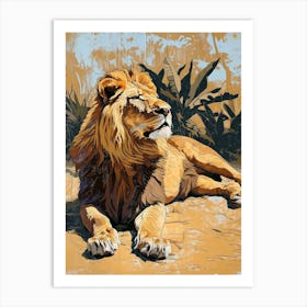 African Lion Relief Illustration Resting 2 Art Print