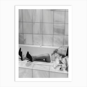 Woman Reading Newspaper In Bathtub Art Print