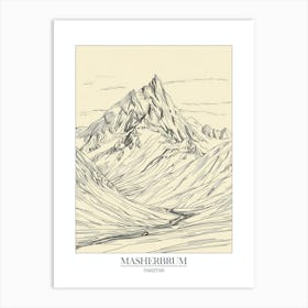 Masherbrum Pakistan Line Drawing 5 Poster Art Print