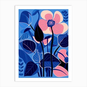 Blue Flower Illustration Flamingo Flower 2 Art Print