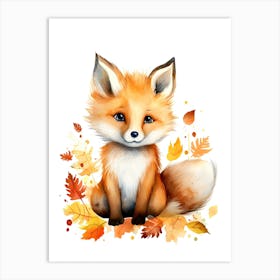 A Fox  Watercolour In Autumn Colours 2 Art Print