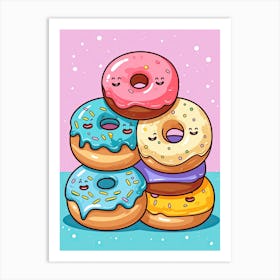 Super Happy Cute Donuts Art Print