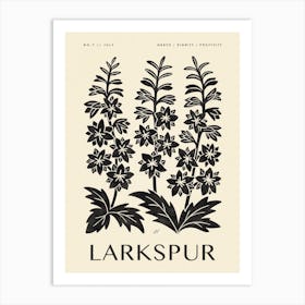 Rustic July Birth Flower Larkspur Black Cream Art Print