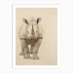 Detailed Vintage Illustration Of A Rhino 5 Art Print