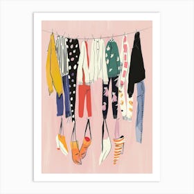 Clothes Hanging On A Clothesline 2 Art Print