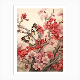 Cherry Blossom Butterfly Japanese Style Painting 1 Art Print