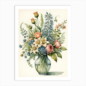 Watercolor Flowers In A Vase 14 Art Print