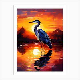 Heron At Sunset Art Print