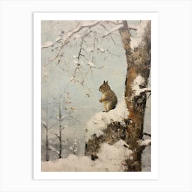 Vintage Winter Animal Painting Squirrel 2 Art Print