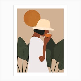 Woman Drinking Orange Juice Art Print