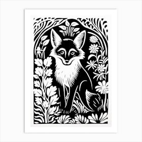 Red Fox Linocut Illustration Card 4 Art Print