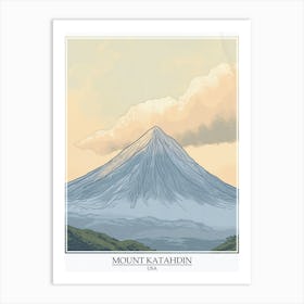 Mount Katahdin Usa Color Line Drawing 4 Poster Art Print