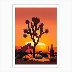 Joshua Tree At Sunrise Retro Illustration (4) Art Print