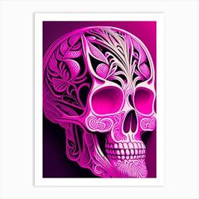 Skull With Intricate Linework Pink 1 Pop Art Art Print