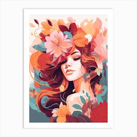 Bloom Body Art Portrait With Flowers Explosion Art Print