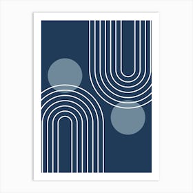 Mid Century Modern Geometric B12 In Navy Blue And Dusty Blue (Rainbow And Sun Abstract) 01 Art Print