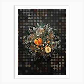 Vintage Peach Fruit Wreath on Dot Bokeh Pattern n.0186 Art Print