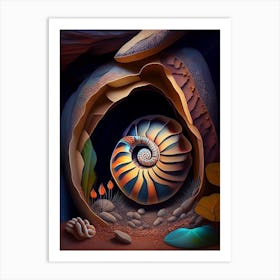 Snail In Cave Patchwork Art Print