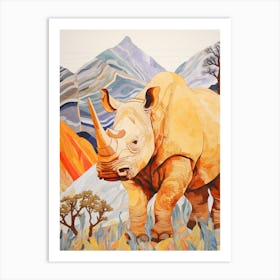 Patchwork Rhino In The Grass Art Print