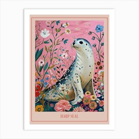 Floral Animal Painting Harp Seal 2 Poster Art Print