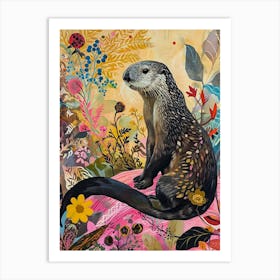 Floral Animal Painting Sea Otter 2 Art Print