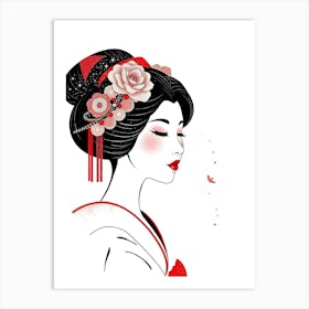 Geisha in Black And Red Illustration Art Print