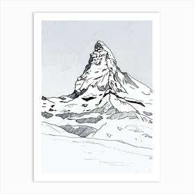 Matterhorn Switzerland Italy Line Drawing 3 Art Print