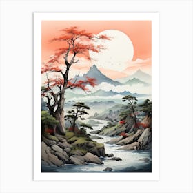 Chugoku Mountains In Multiple Prefectures, Japanese Brush Painting, Ukiyo E, Minimal 1 Art Print