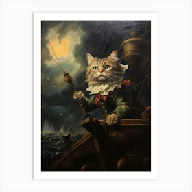 Cat On A Ship Rococo Style 1 Art Print