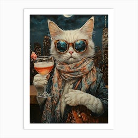 City Cat At Rooftop Bar 3 Art Print