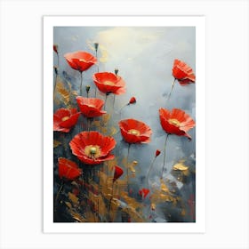 Gold Plated Red Poppy Flowers Art Print