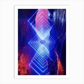 Neon landscape: Squares #1 blue [synthwave/vaporwave/cyberpunk] — aesthetic retrowave neon poster Art Print