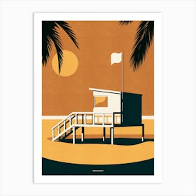 Summertime Retro Lifeguard Hut Beach Art Print Art Print