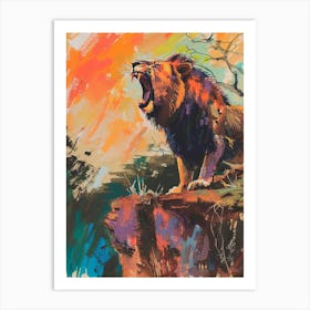 Southwest African Lion Roaring On A Cliff Fauvist Painting 3 Art Print